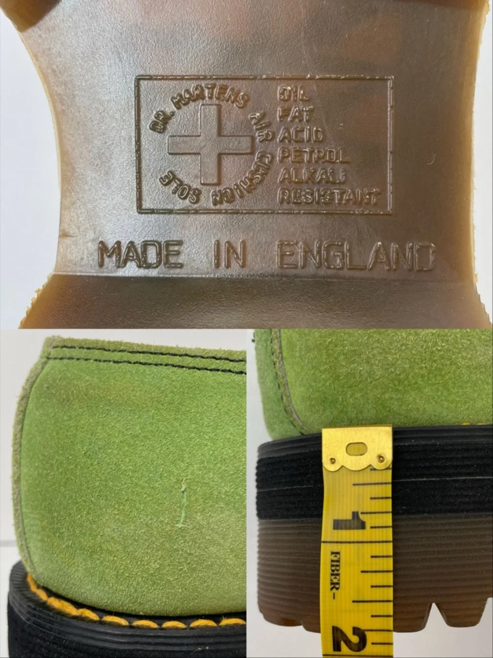 Vintage Dr. Martens England Crazy Bomb Green Suede Platform Oxfords UK 4